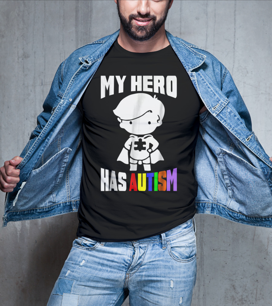 My Hero Has Autism Mom From Son56 Puzzle Cape Hero T-Shirt