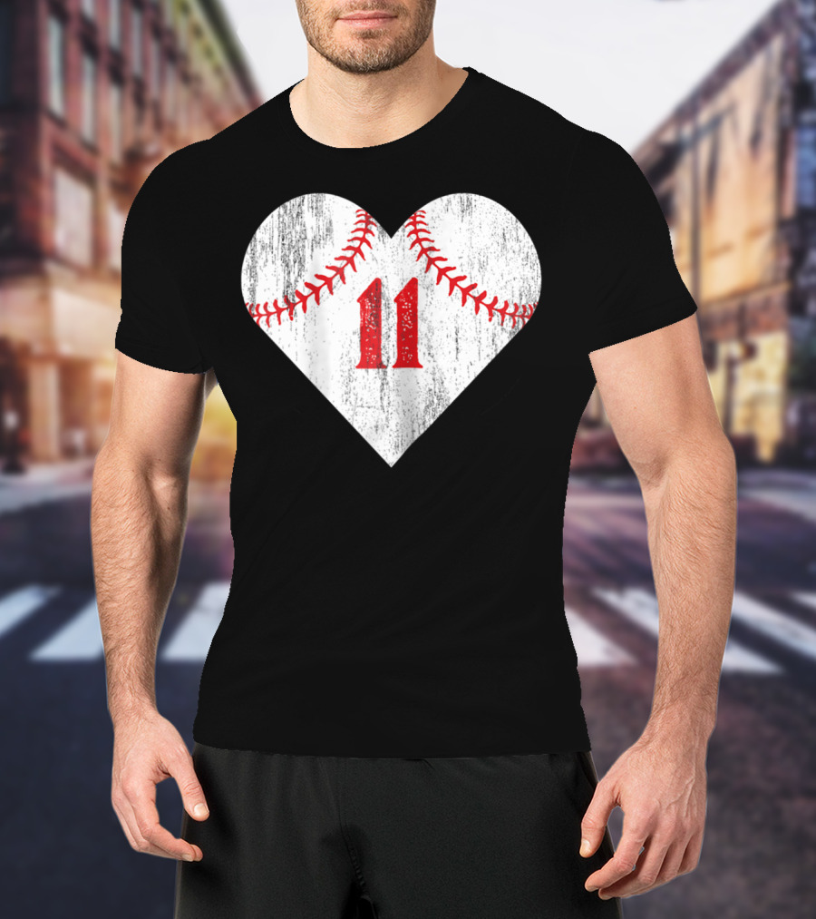 Number 11 Heart Baseball Softball T-Shirt