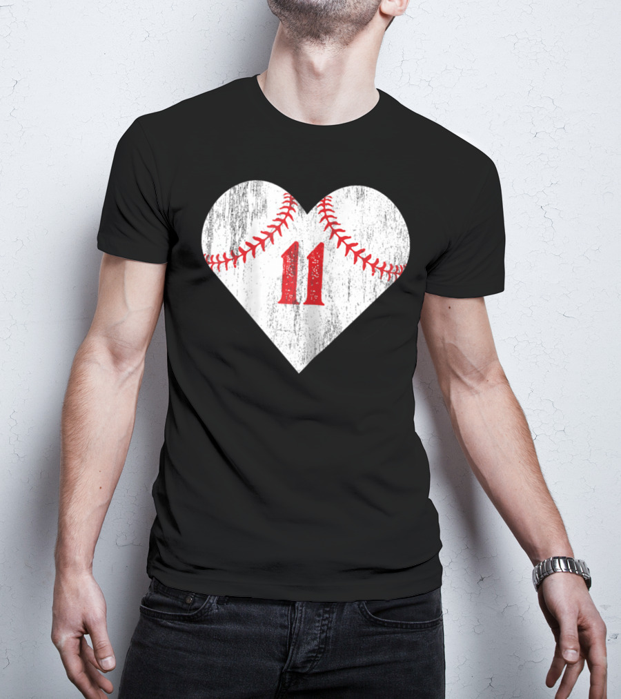 Number 11 Heart Baseball Softball T-Shirt