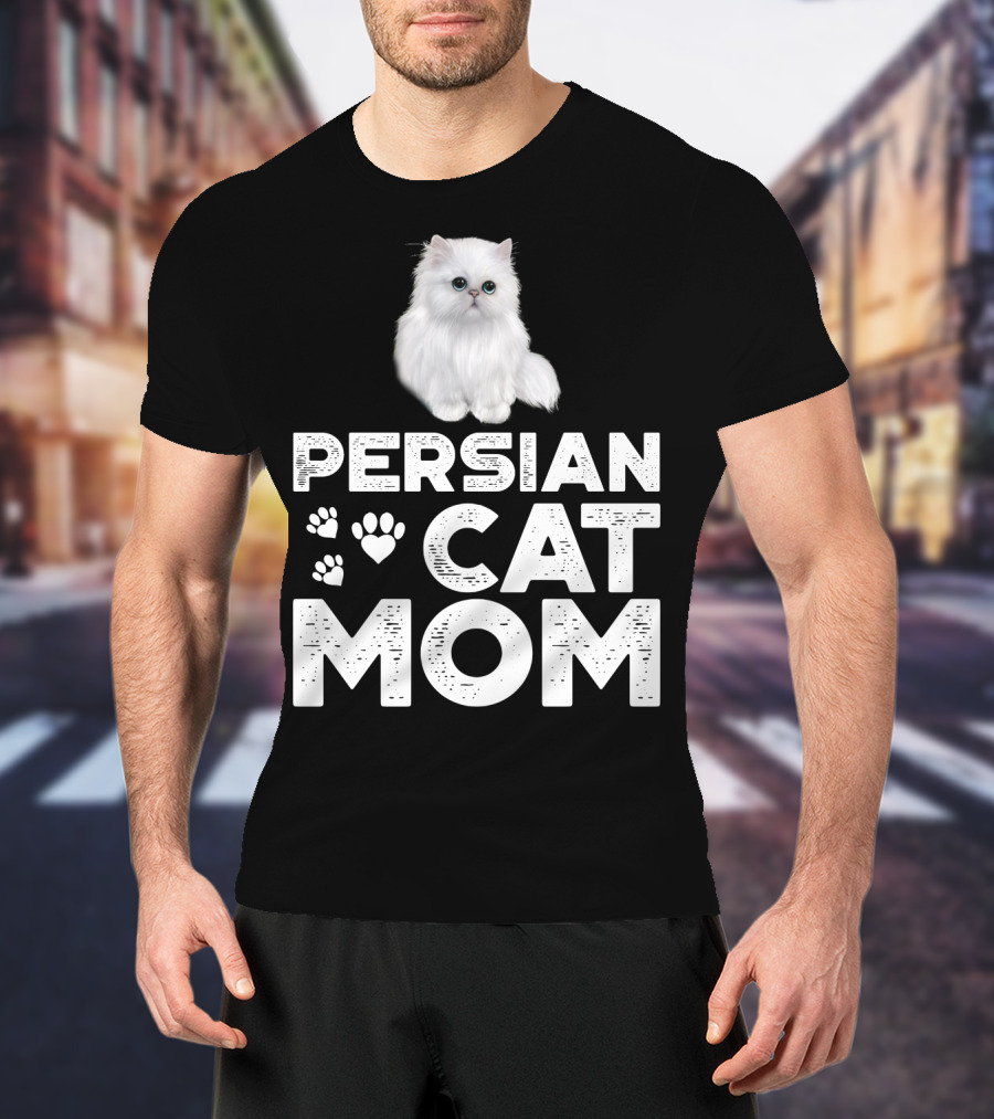 Persian Cat Mom With Paw And Heart Design For Female Cat Owners T-Shirt