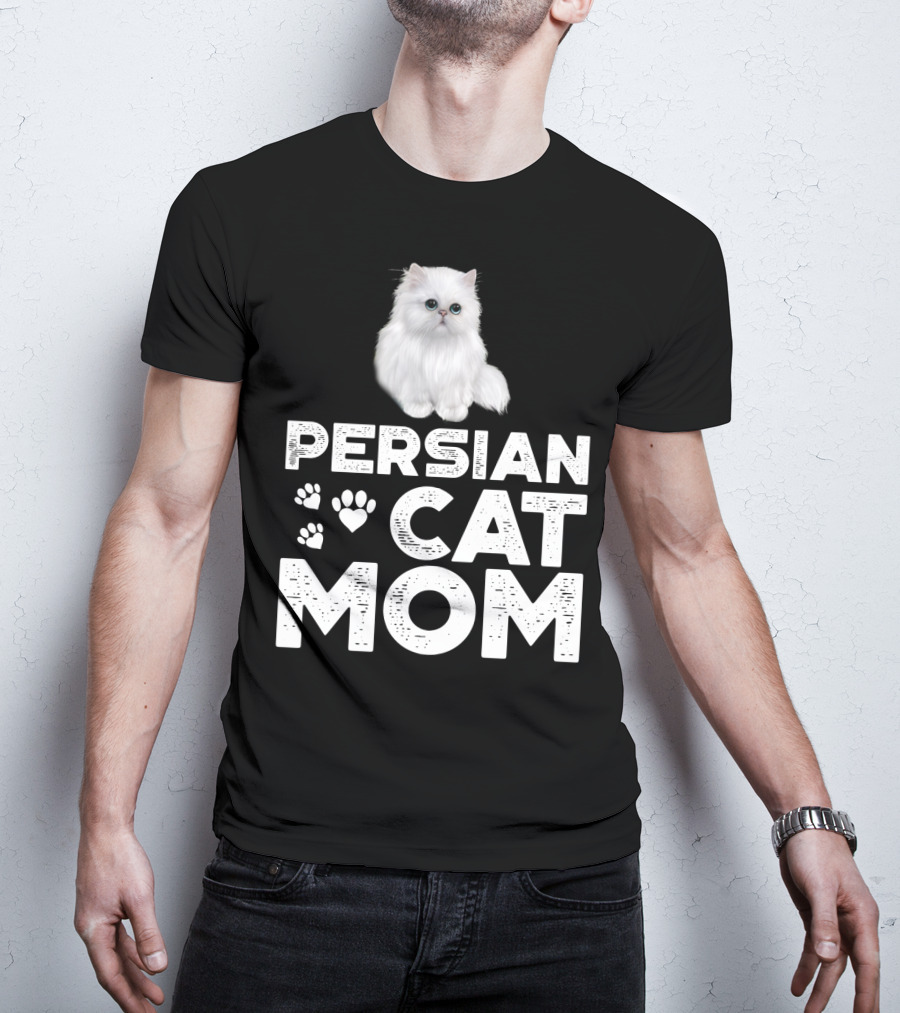 Persian Cat Mom With Paw And Heart Design For Female Cat Owners T-Shirt