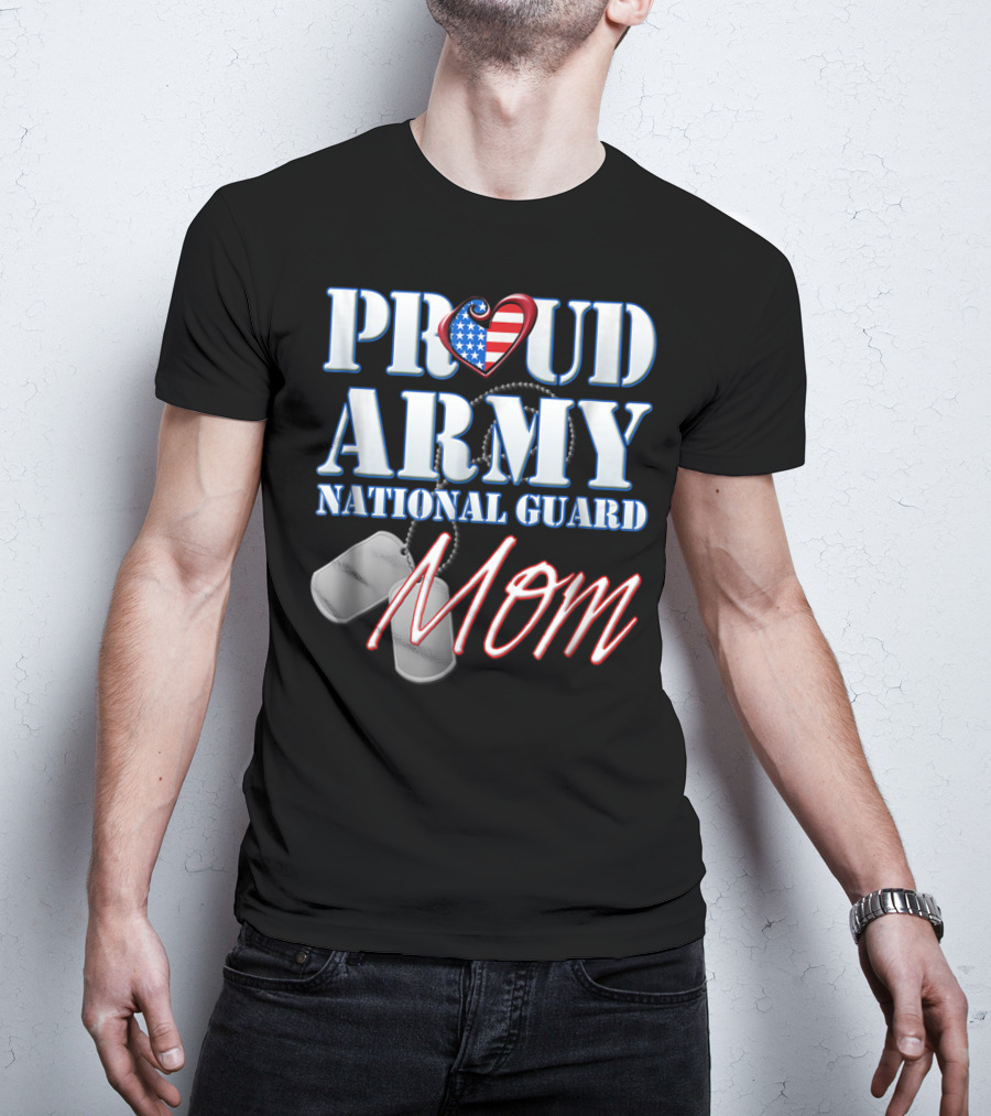Proud Army National Guard Mom USA Heart Dog Tags T-Shirt
