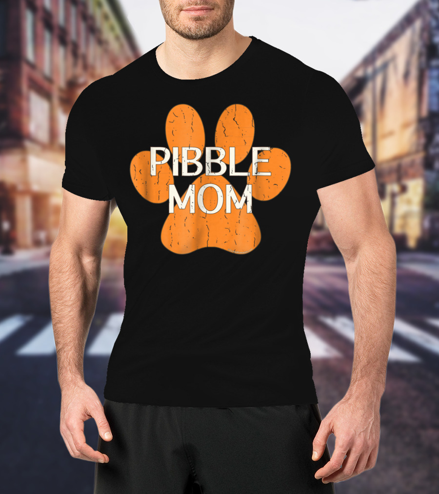Pibble Mom Orange Dog Paw Print Distressed Pit Bull T-Shirt