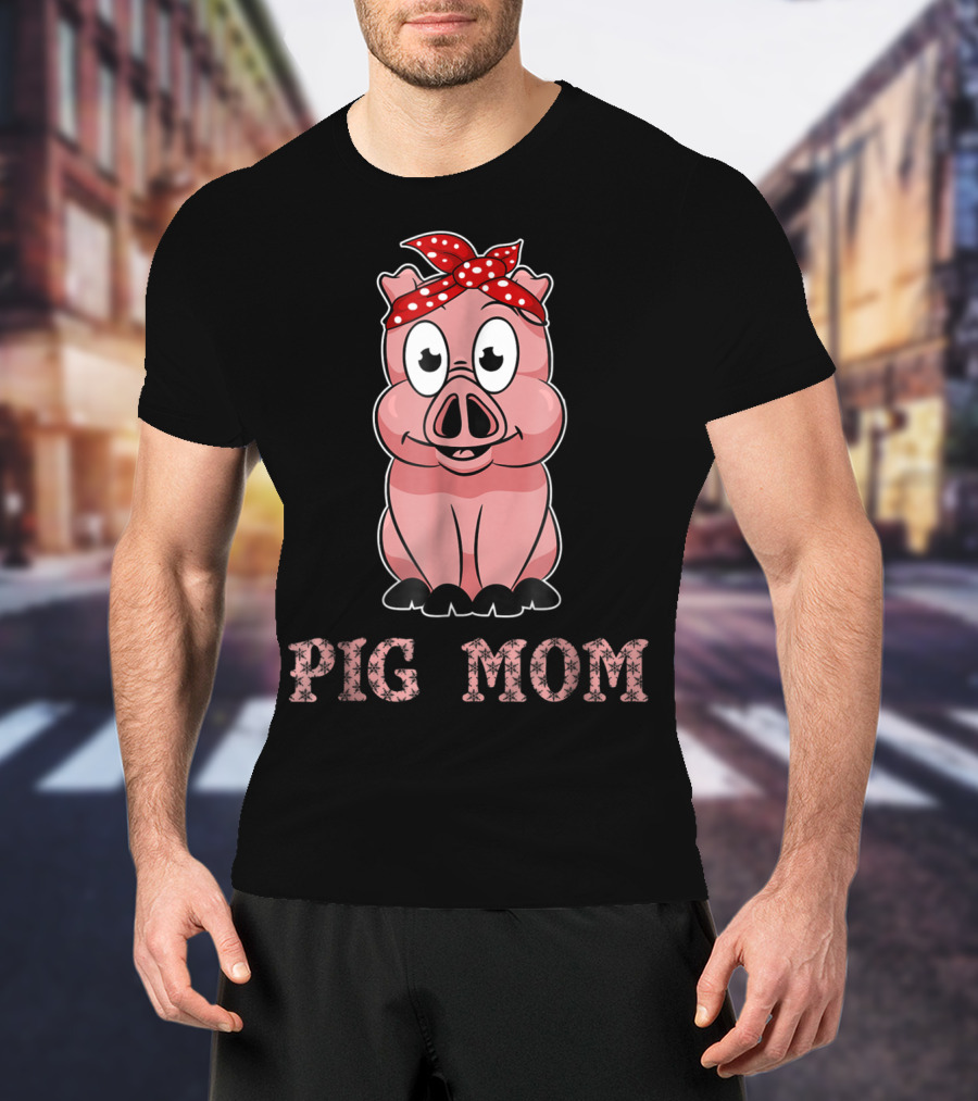Pig Mom Bandana Cute For Girl And Women79 Whimsical Pig With Red Polka Dot Headband T-Shirt