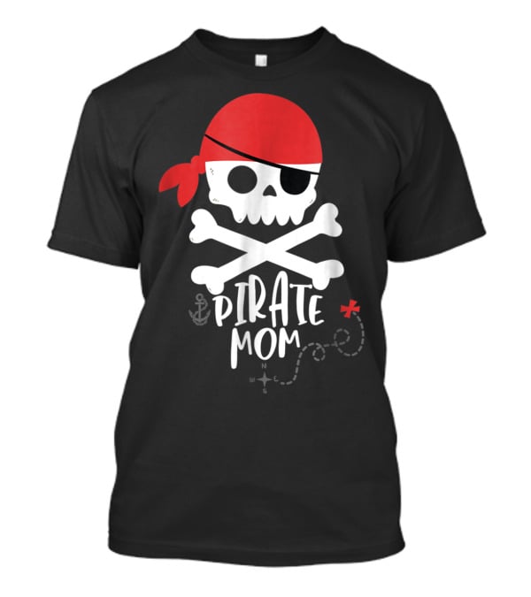 Pirate Mom Skull And Crossbones With Red Bandana Map Anchor T-Shirt
