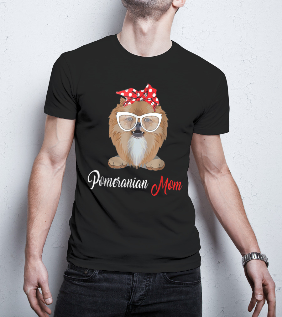 Pomeranian Mom With Polka Dot Bow And Glasses Fashion T-Shirt
