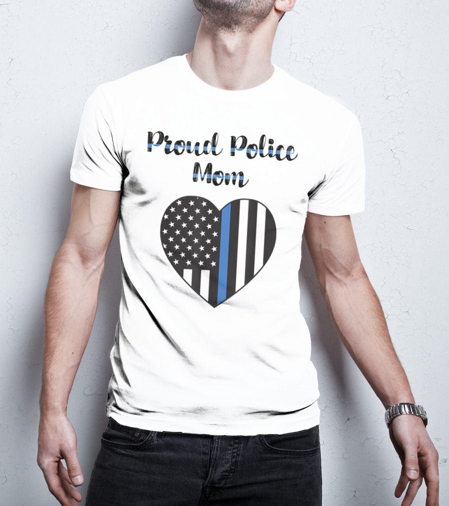 Proud Police Mom Heart Thin Blue Line T-Shirt