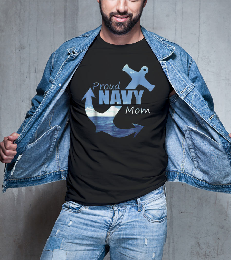 Proud Navy Mom Anchor Ocean T-Shirt