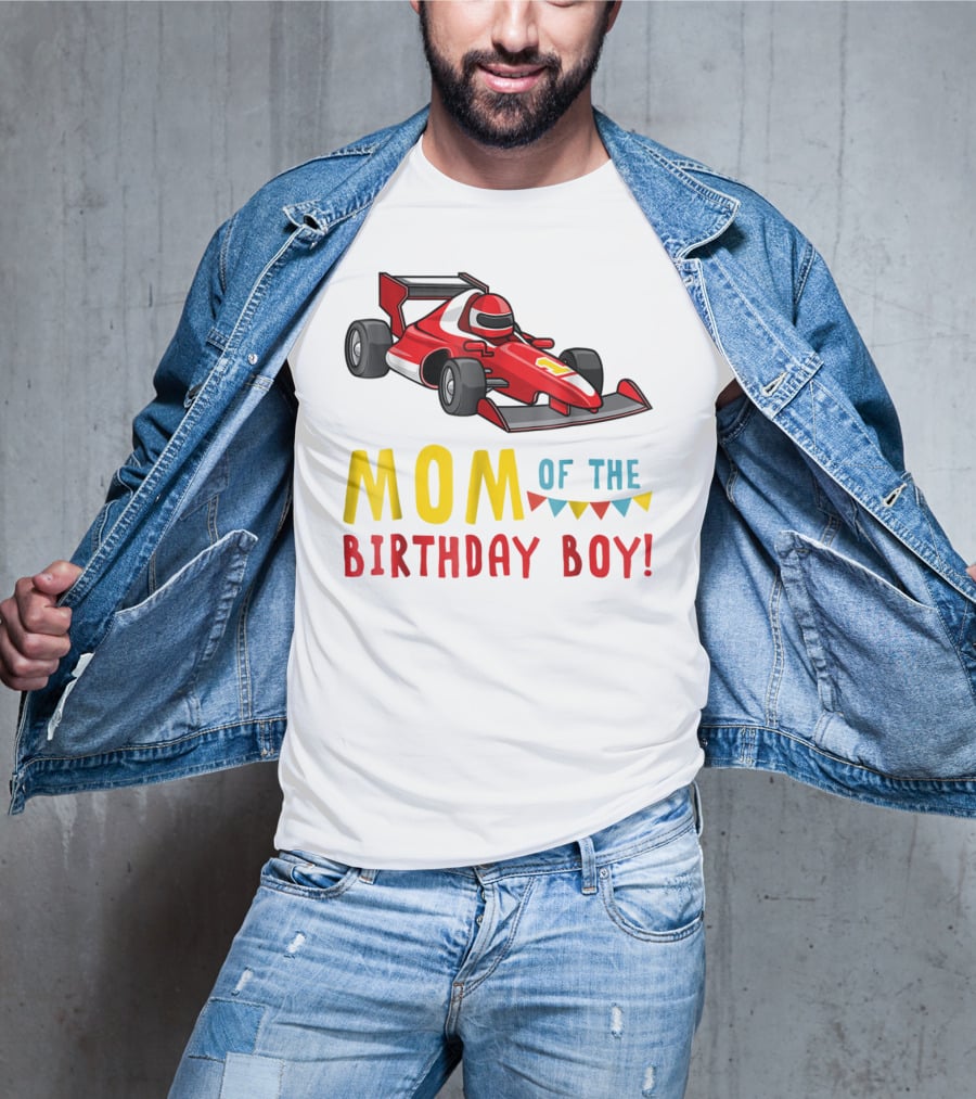 Mom Of The Birthday Boy Racer Car T-Shirt