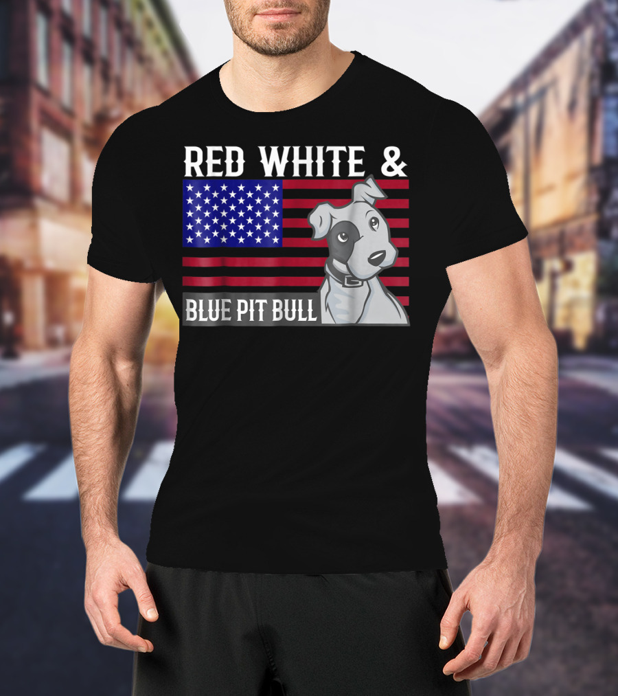 Red White Blue Pit Bull American Flag T-Shirt