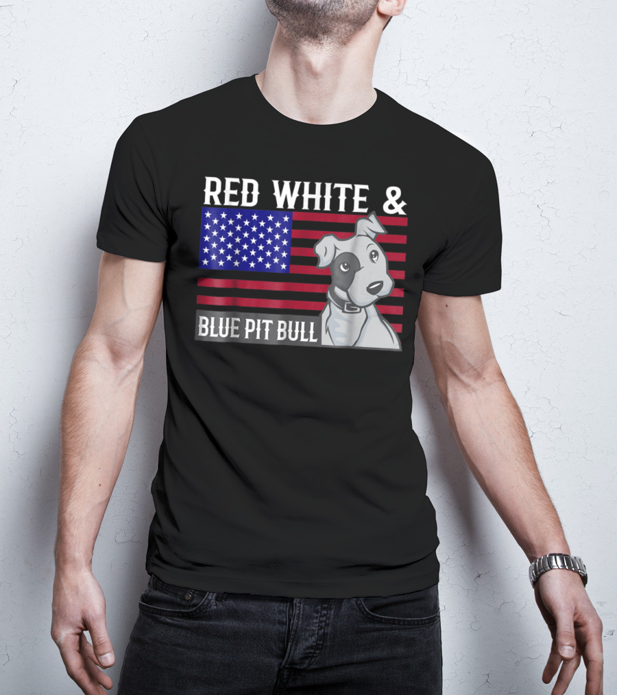 Red White Blue Pit Bull American Flag T-Shirt