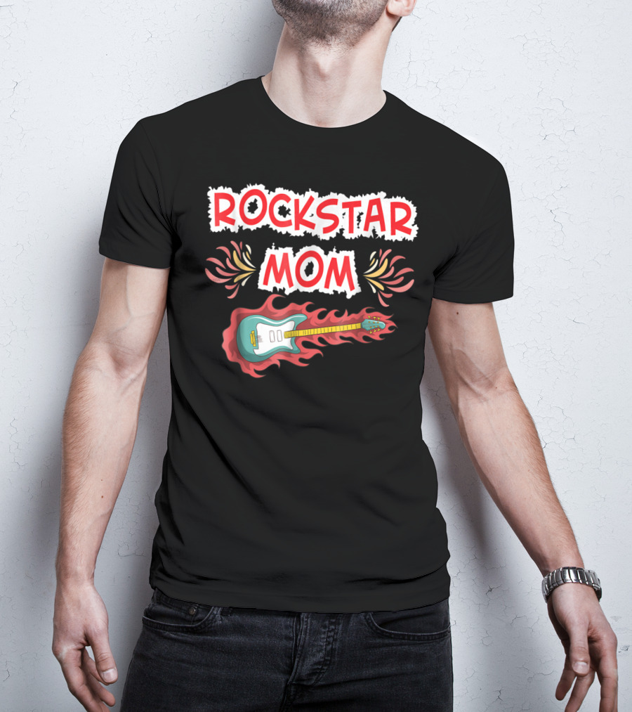Rockstar Mom Electric Guitar Fire Design Rock Fan T-Shirt
