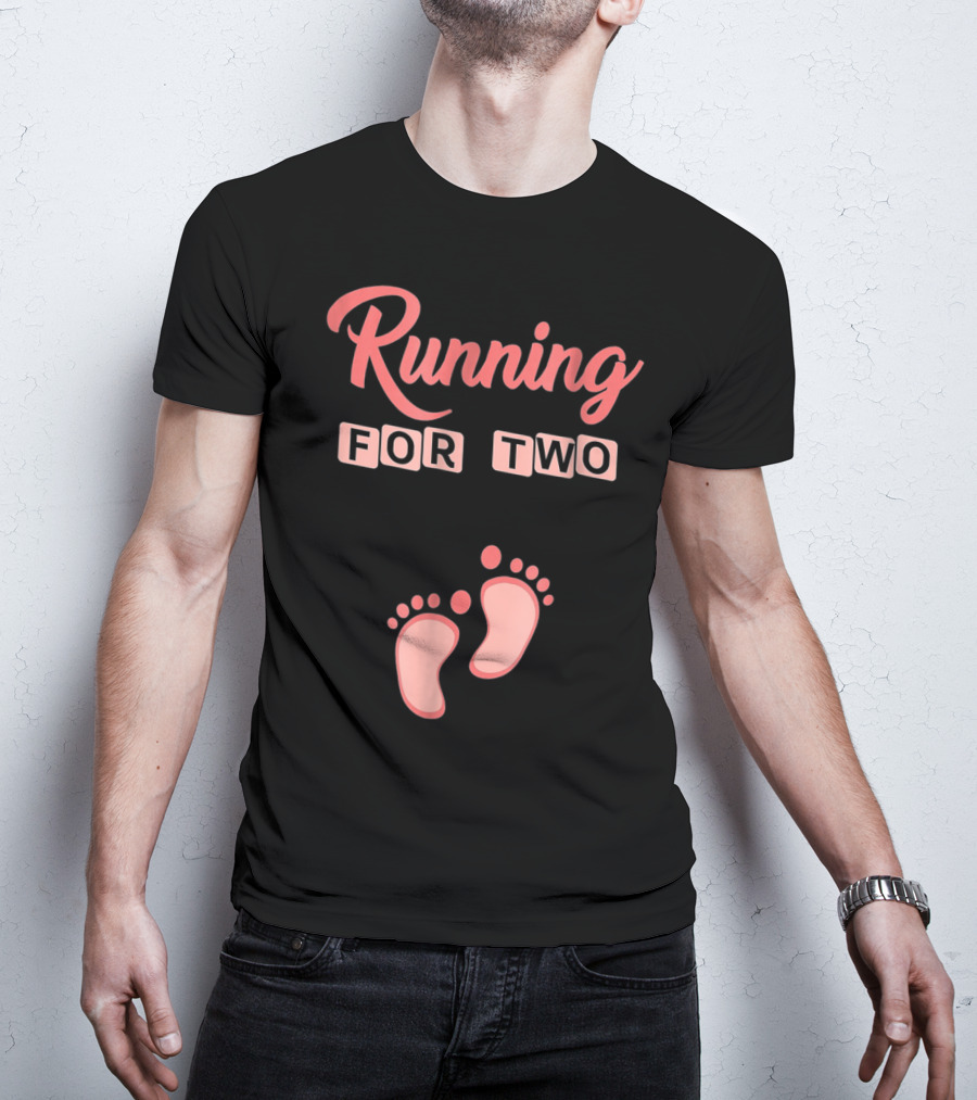Running For Two Pregnancy Humor Footprint T-Shirt