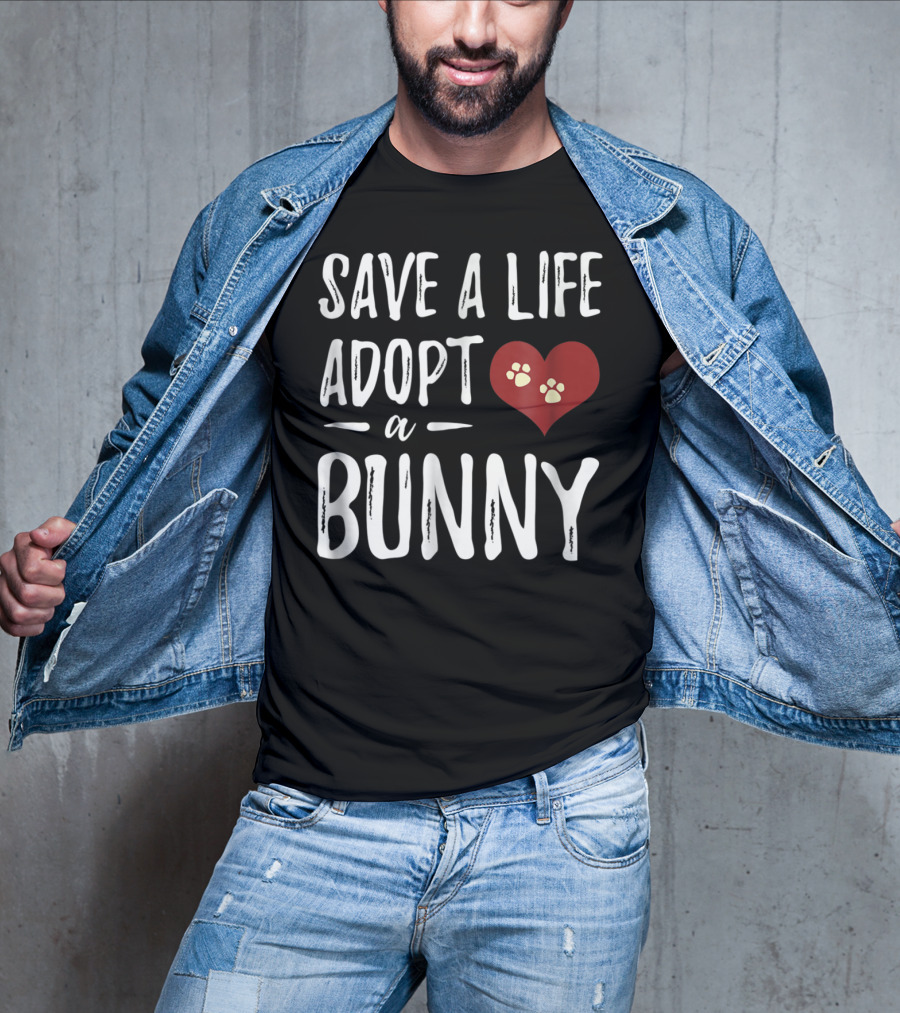 Save A Life Adopt A Bunny Heart Paw Prints T-Shirt