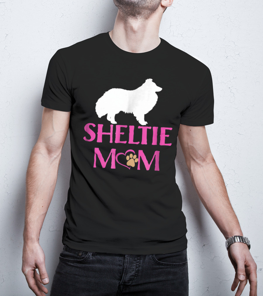 Sheltie Mom With Heart And Paw Prints T-Shirt