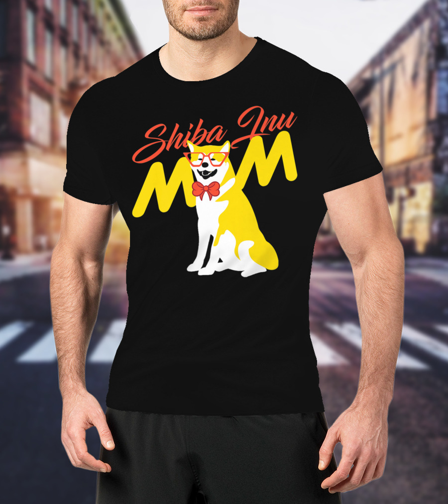 Shiba Inu Mom With Glasses And Bow Tie T-Shirt