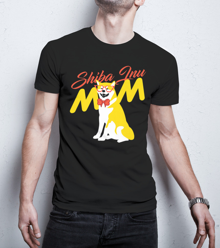 Shiba Inu Mom With Glasses And Bow Tie T-Shirt
