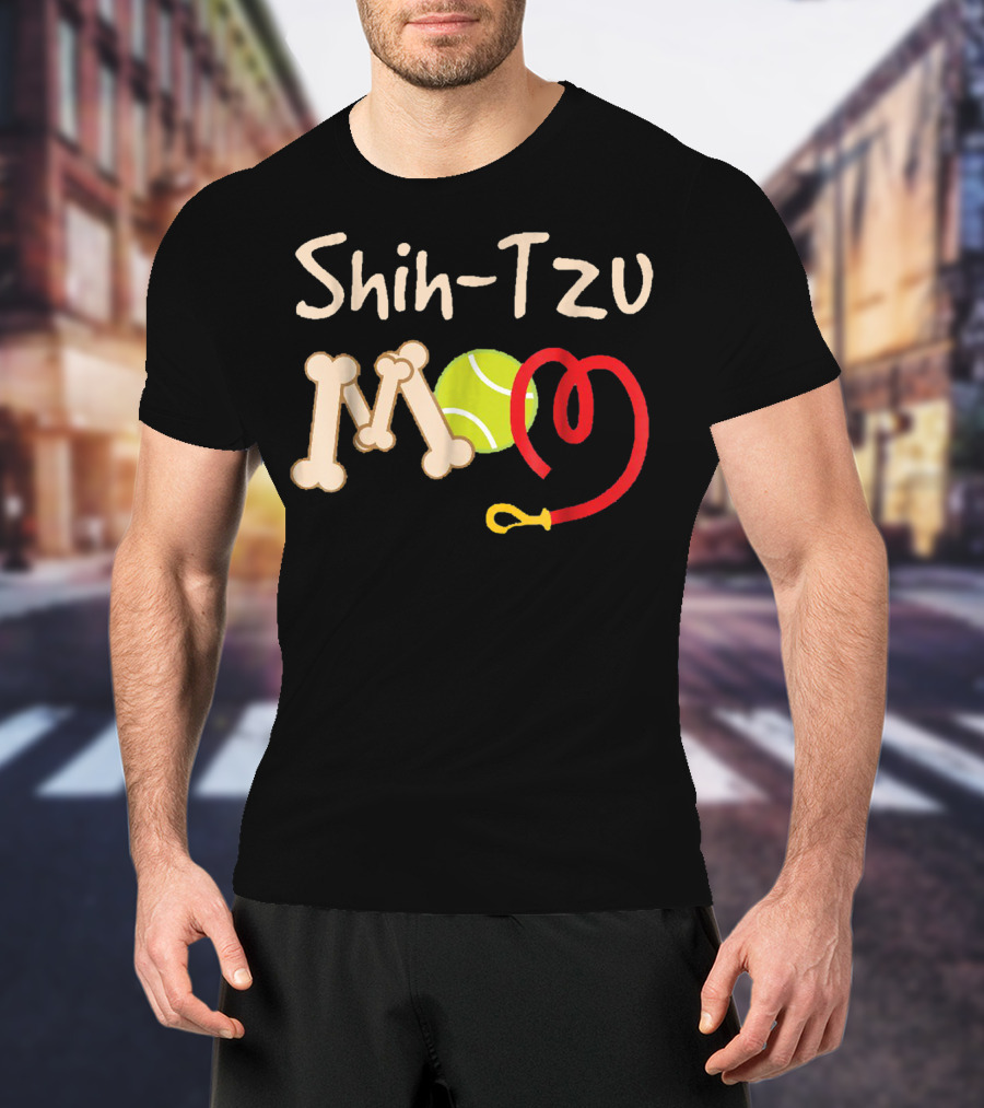 Shih Tzu Mom Tennis Ball And Bone Leash T-Shirt