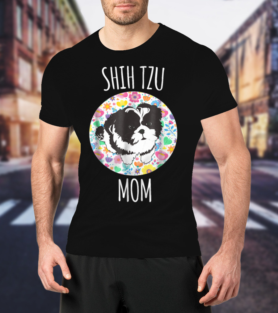 Shih Tzu Mom Floral Puppy T-Shirt
