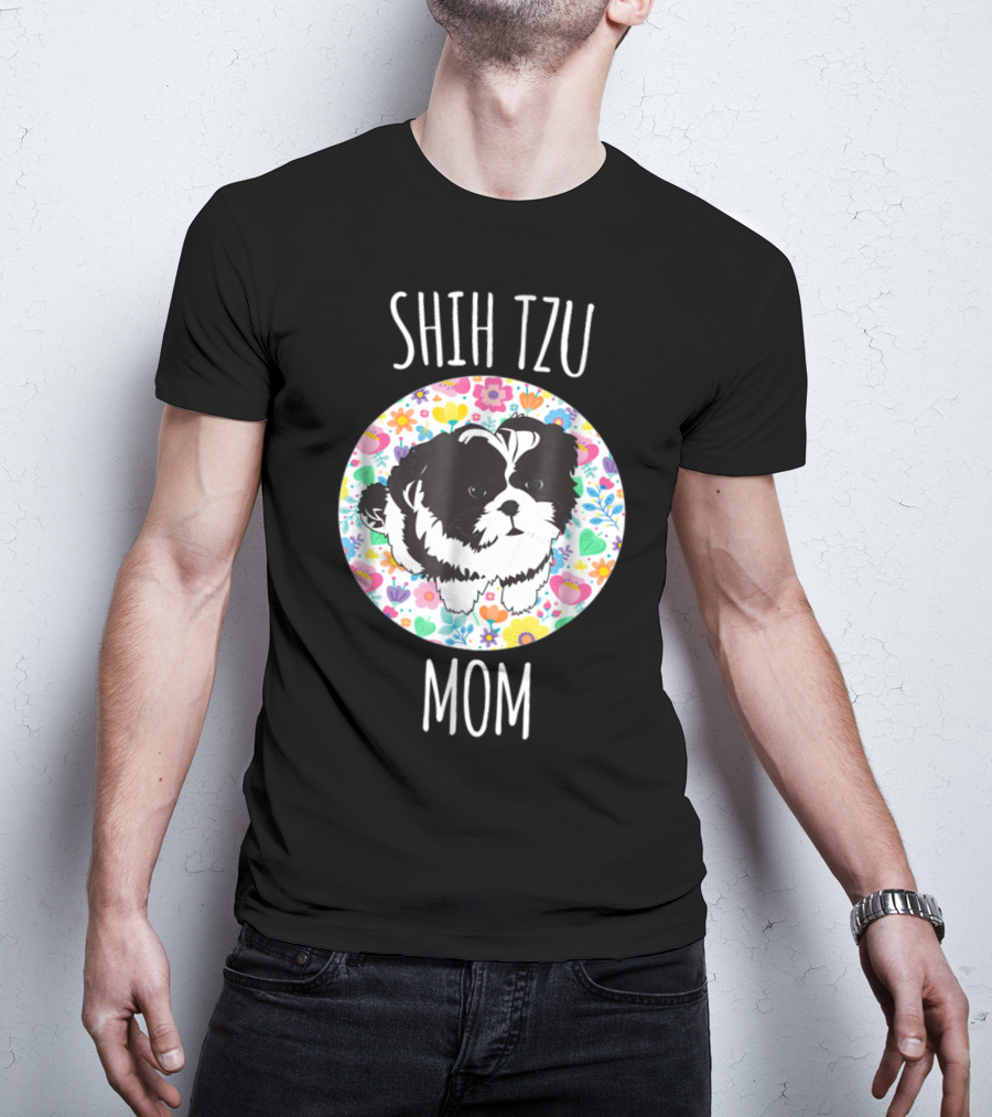 Shih Tzu Mom Floral Puppy T-Shirt