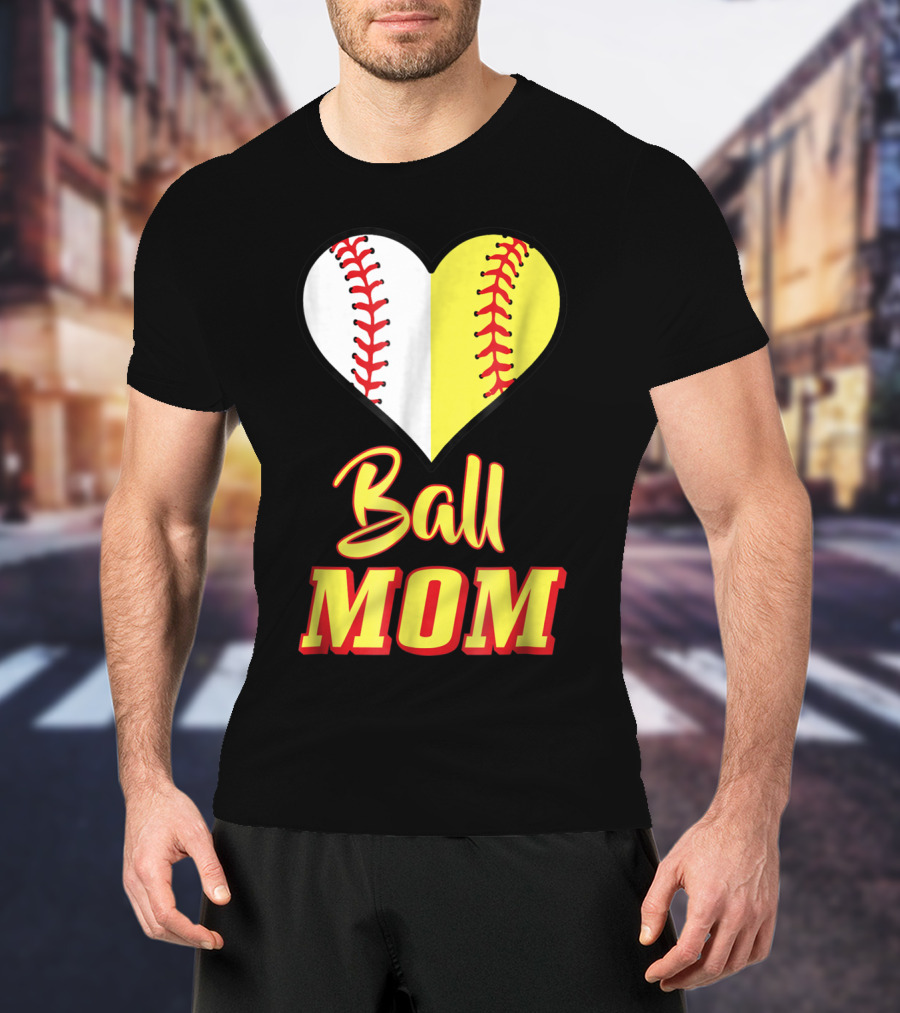 Ball Mom Softball Baseball Heart T-Shirt