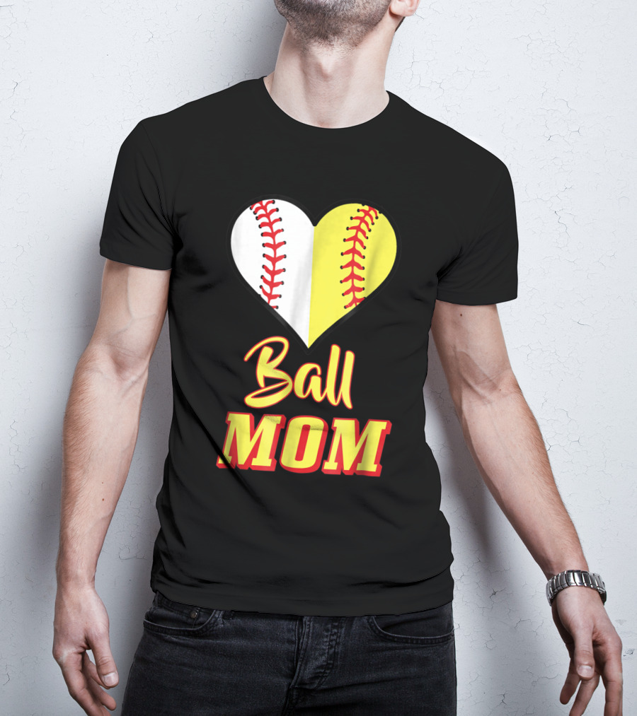 Ball Mom Softball Baseball Heart T-Shirt