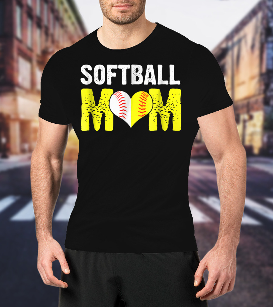 Softball Mom Heart Baseball T-Shirt