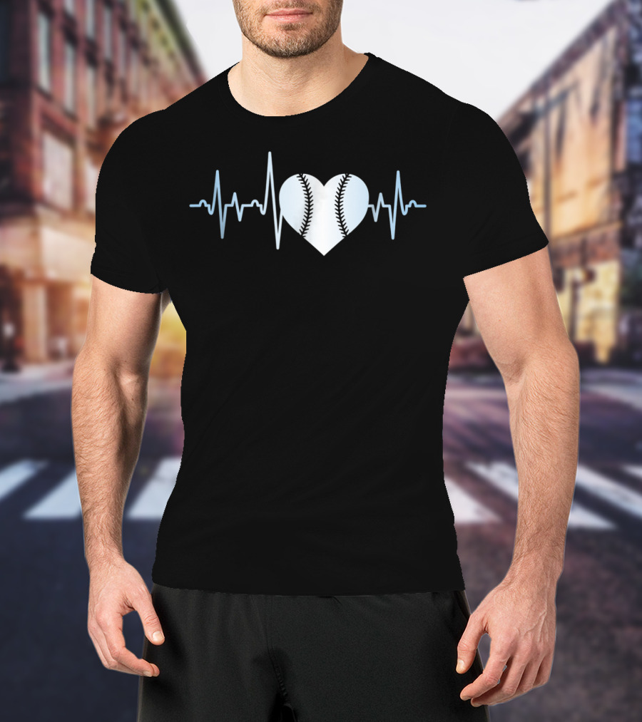 Softball Player Heartbeat Stitch Heart Shape T-Shirt