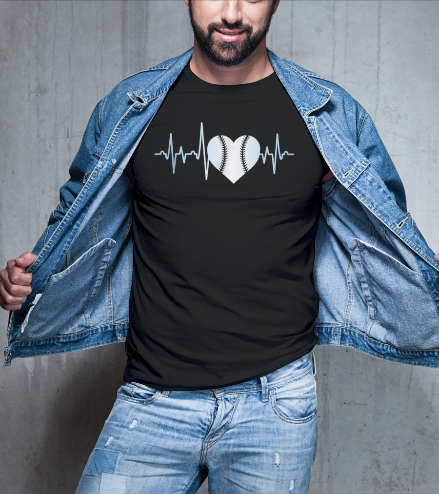 Softball Player Heartbeat Stitch Heart Shape T-Shirt