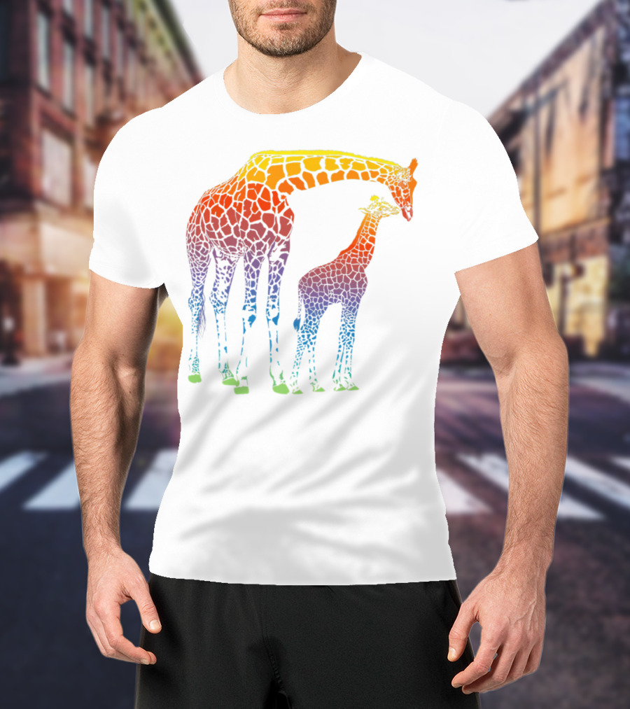 Giraffe Mom Baby Colorful Lovers T-Shirt