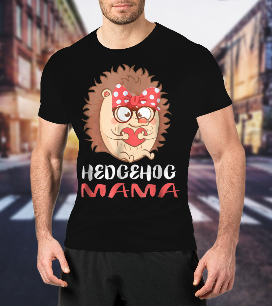Hedgehog Mama Pet Lover Owner Mom With Glasses And Polka Dot Bow T-Shirt