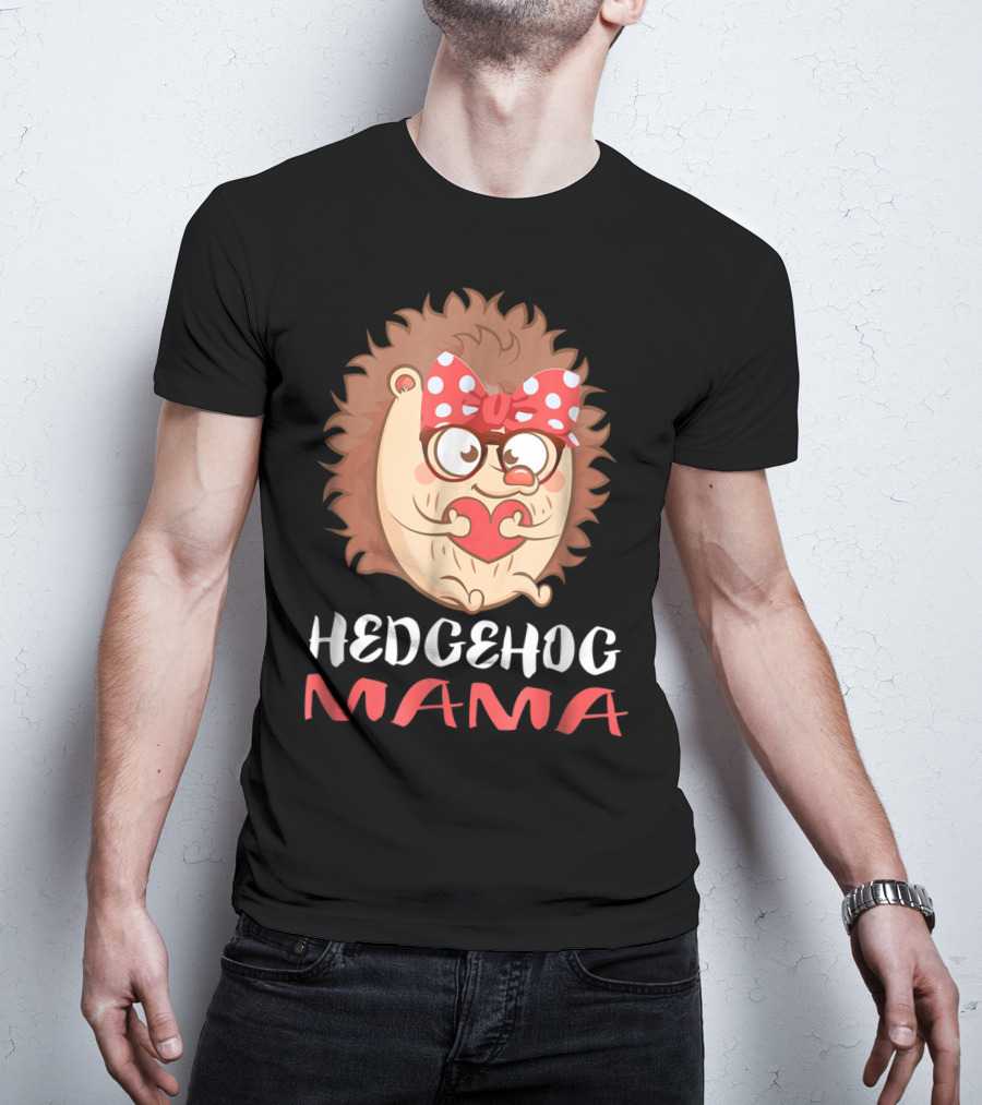Hedgehog Mama Pet Lover Owner Mom With Glasses And Polka Dot Bow T-Shirt