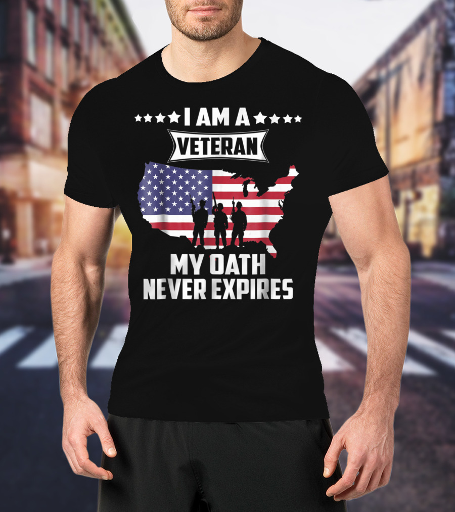 I Am A Veteran My Oath Never Expires USA Map Flag T-Shirt