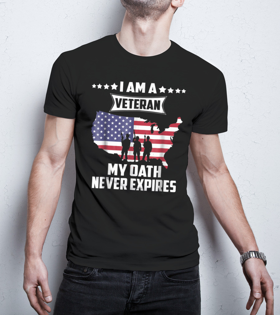 I Am A Veteran My Oath Never Expires USA Map Flag T-Shirt