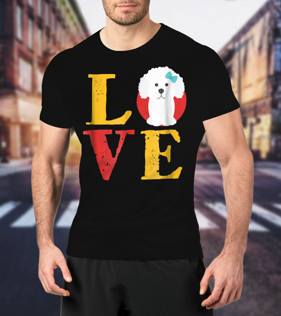 LOVE Bichon Frise Puppy With Blue Bow T-Shirt