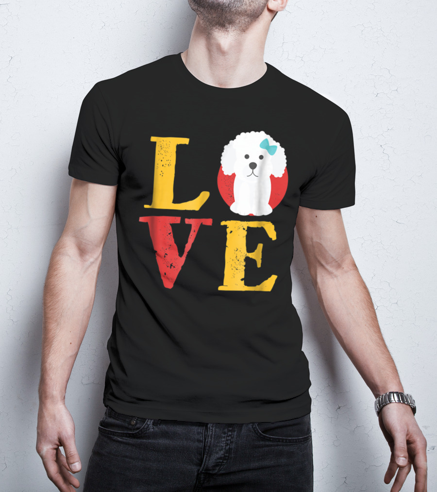 LOVE Bichon Frise Puppy With Blue Bow T-Shirt