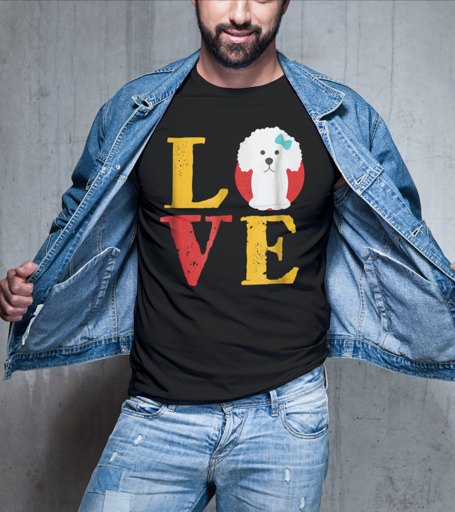 LOVE Bichon Frise Puppy With Blue Bow T-Shirt