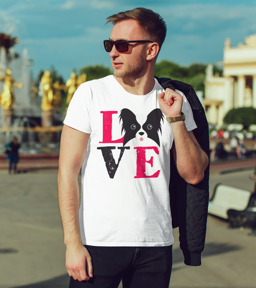 I Love Papillion Puppy Mom And Dad Love Papillon Dog T-Shirt
