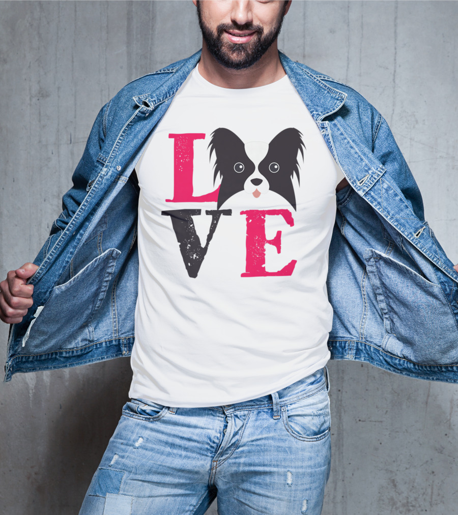 I Love Papillion Puppy Mom And Dad Love Papillon Dog T-Shirt