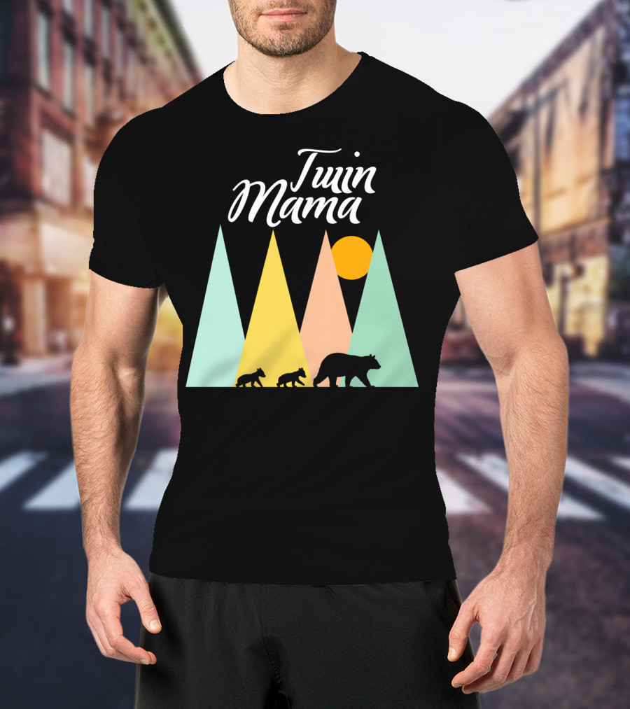 Twin Mama Bear Camping With Cubs In Forest T-Shirt