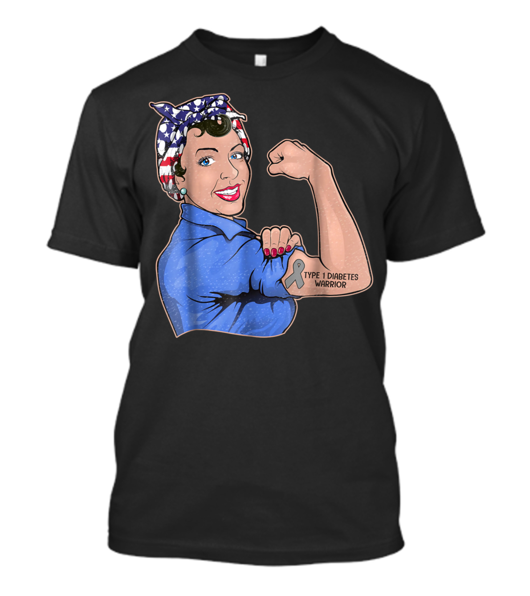 Type 1 Diabetes Warrior American Flag Rosie The Riveter Style Lady Girl35 T-Shirt