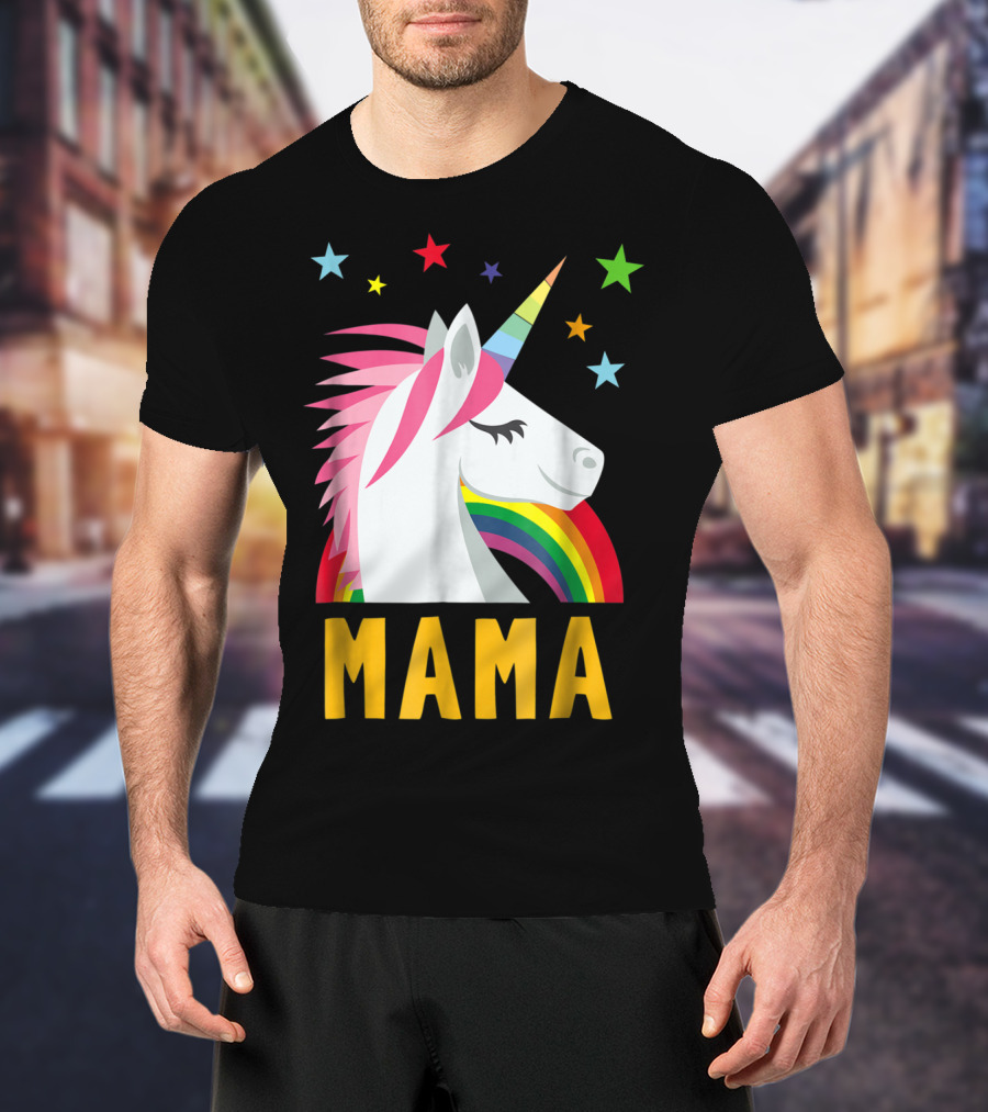 Mama Unicorn Rainbow Star Lovers T-Shirt