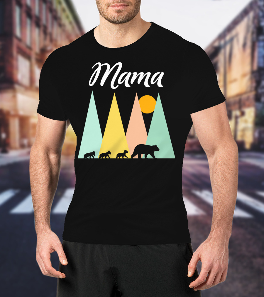 Mama Bear With Three Cubs Camping In The Mountains T-Shirt