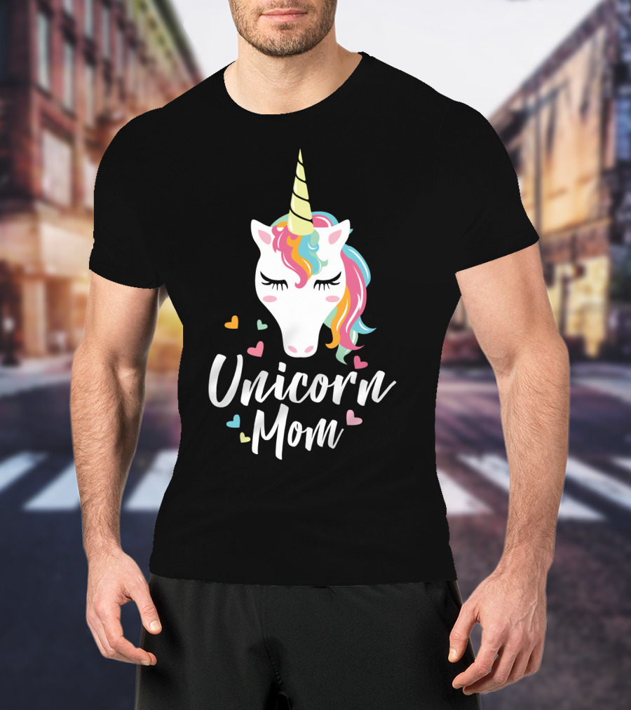 Unicorn Mom Cute Funny Unicorn Colorful Heart T-Shirt