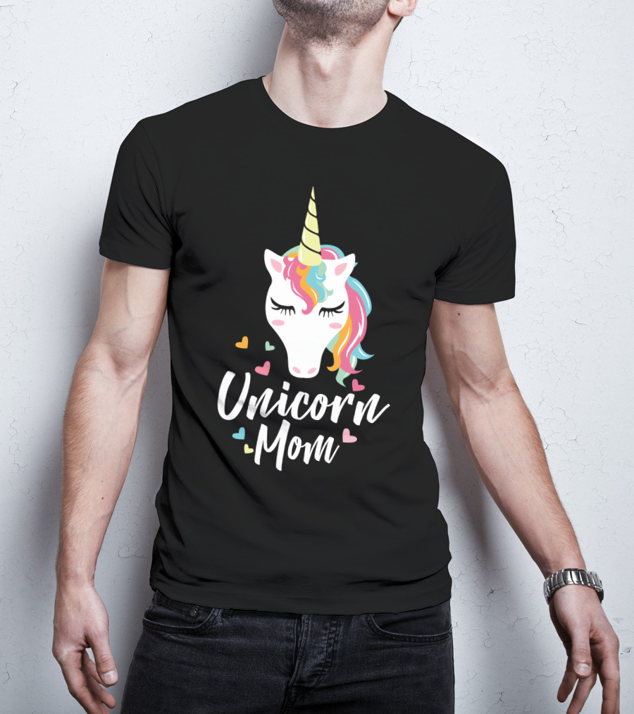 Unicorn Mom Cute Funny Unicorn Colorful Heart T-Shirt