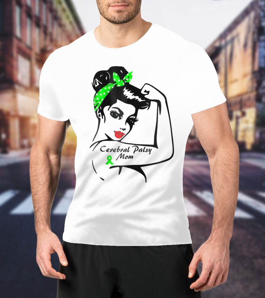 Cerebral Palsy Mom Strong Ribbon Green Polka Dot Bandana T-Shirt