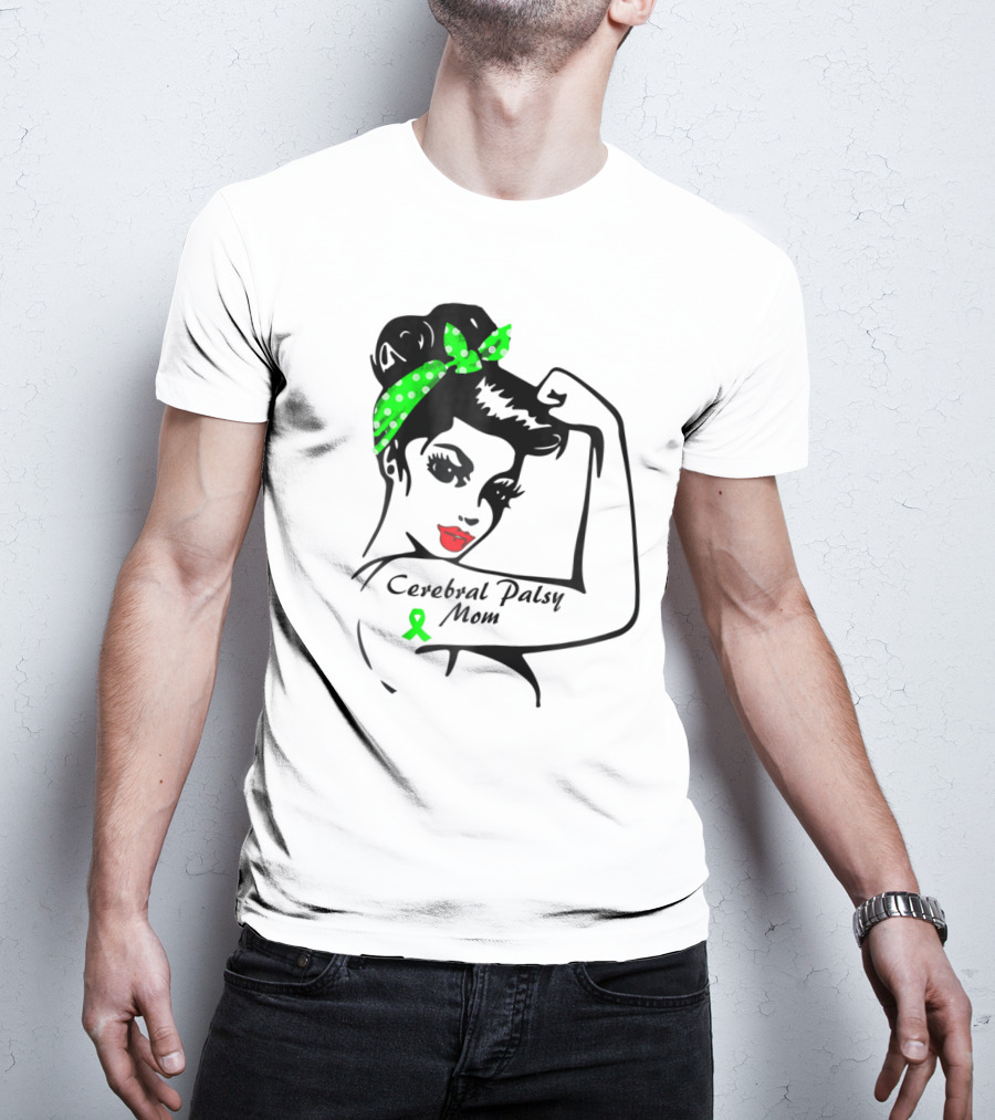 Cerebral Palsy Mom Strong Ribbon Green Polka Dot Bandana T-Shirt