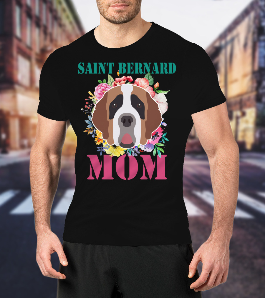 Saint Bernard Mom Floral Puppy Pet Lover T-Shirt