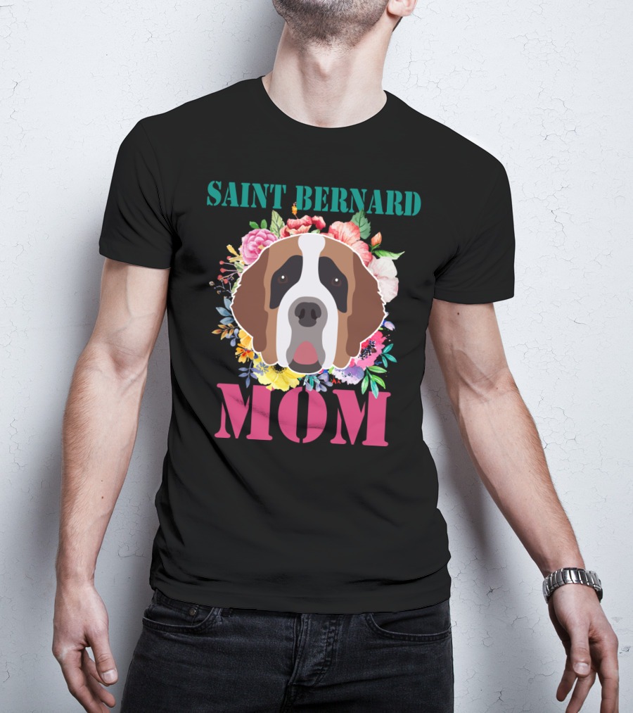 Saint Bernard Mom Floral Puppy Pet Lover T-Shirt