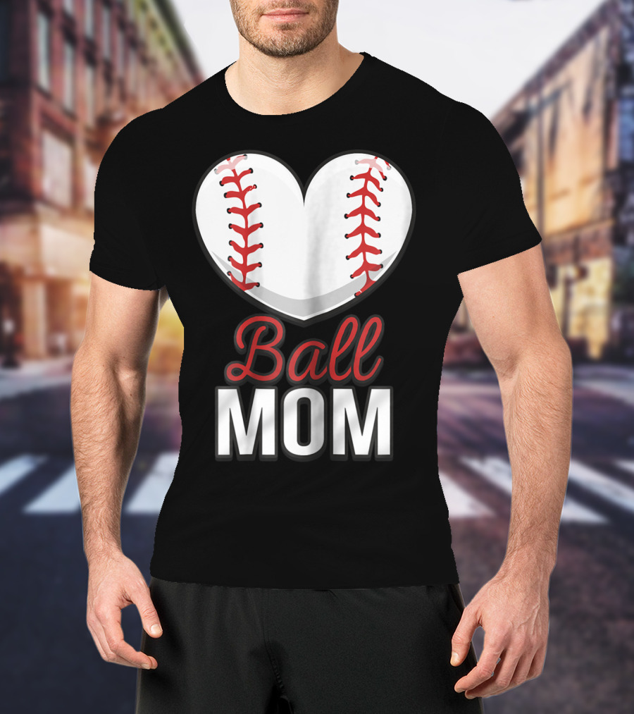 Ball Mom Heart Baseball Softball Mom T-Shirt